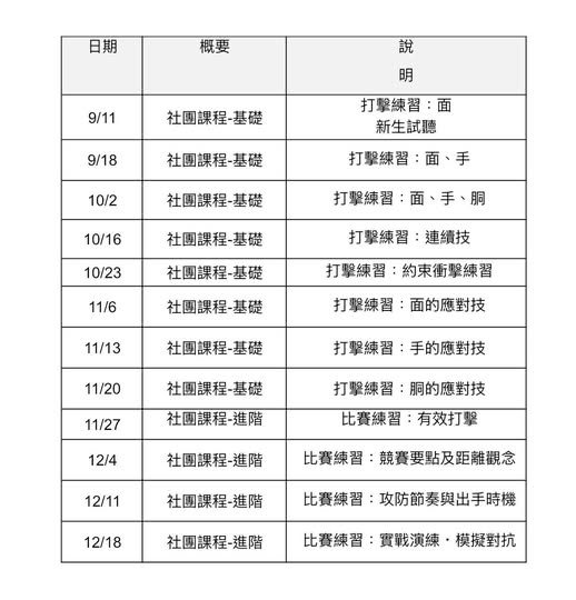 陽明劍道社本學期課程 活動海報