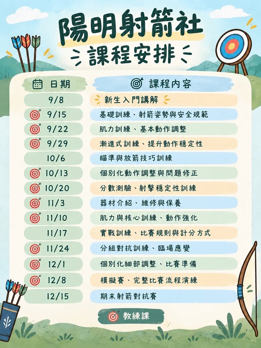 陽明射箭社新生入門課 活動海報